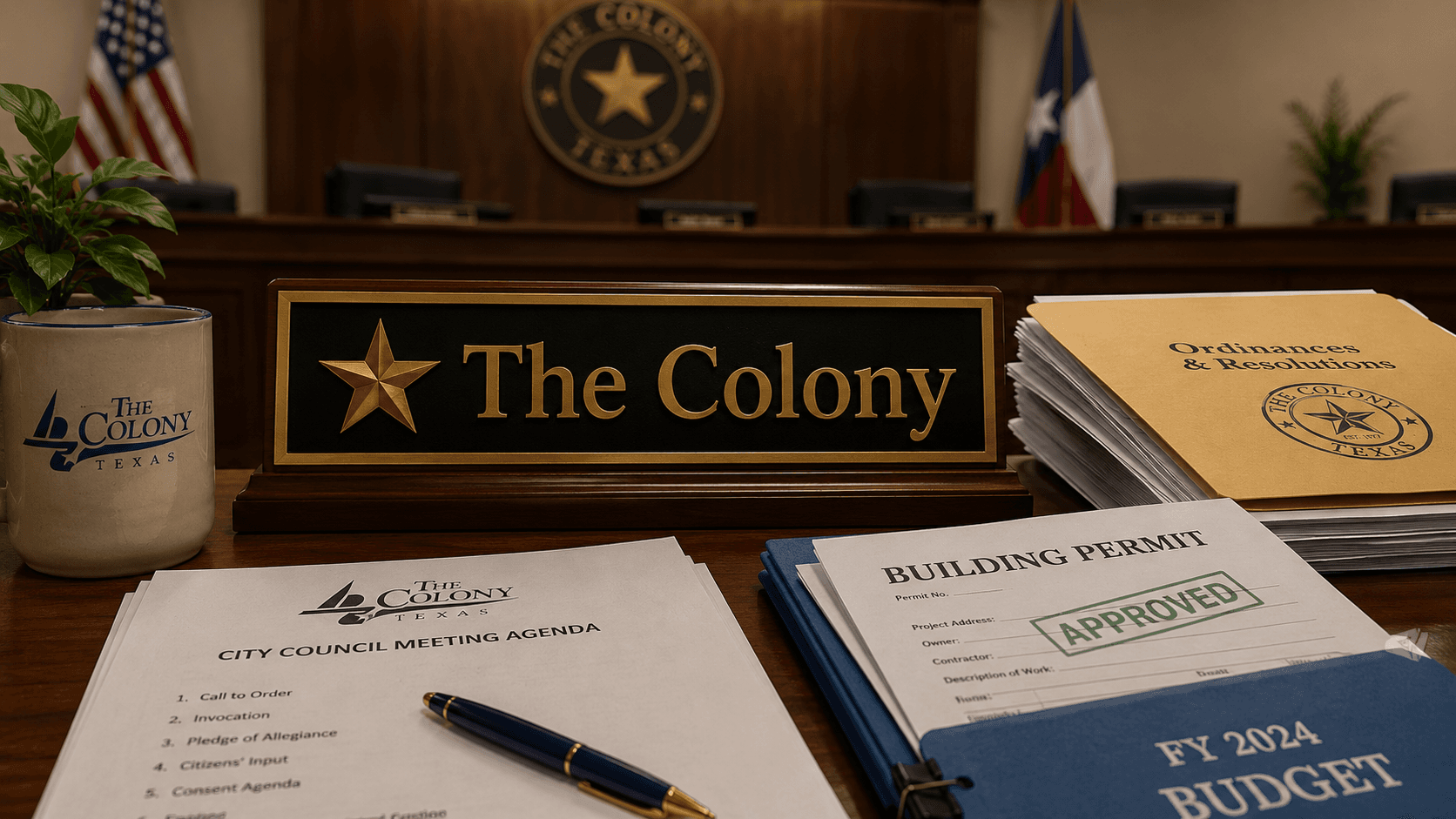 The Colony Texas reviews permits, bills, and city agenda items - Illustration Jake Team LLC