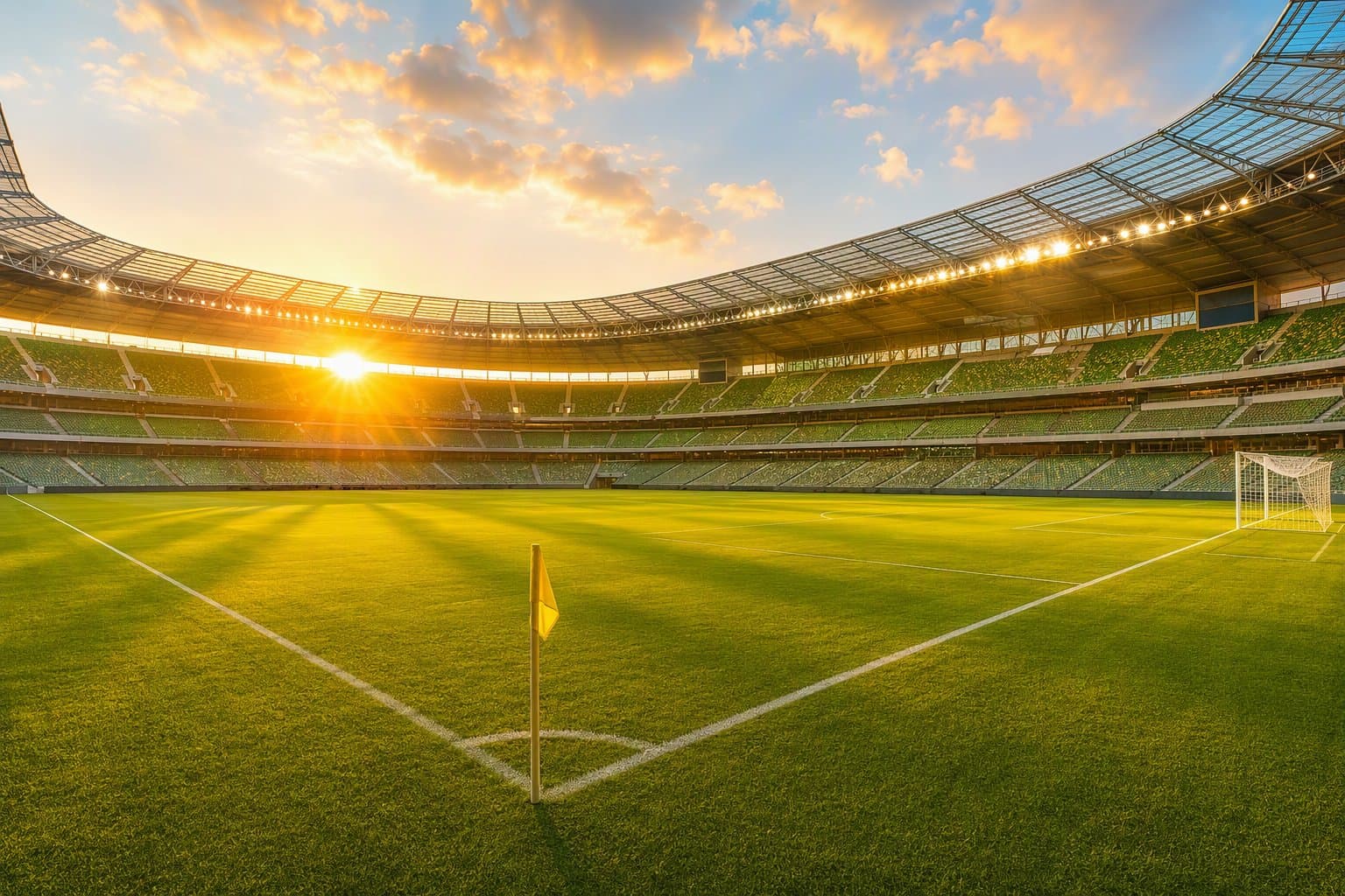 soccer stadium at sunset - illustration, Jake Team LLC