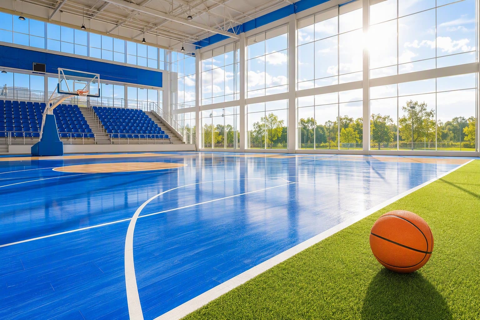Sunlit basketball court - illustration, Jake Team LLC