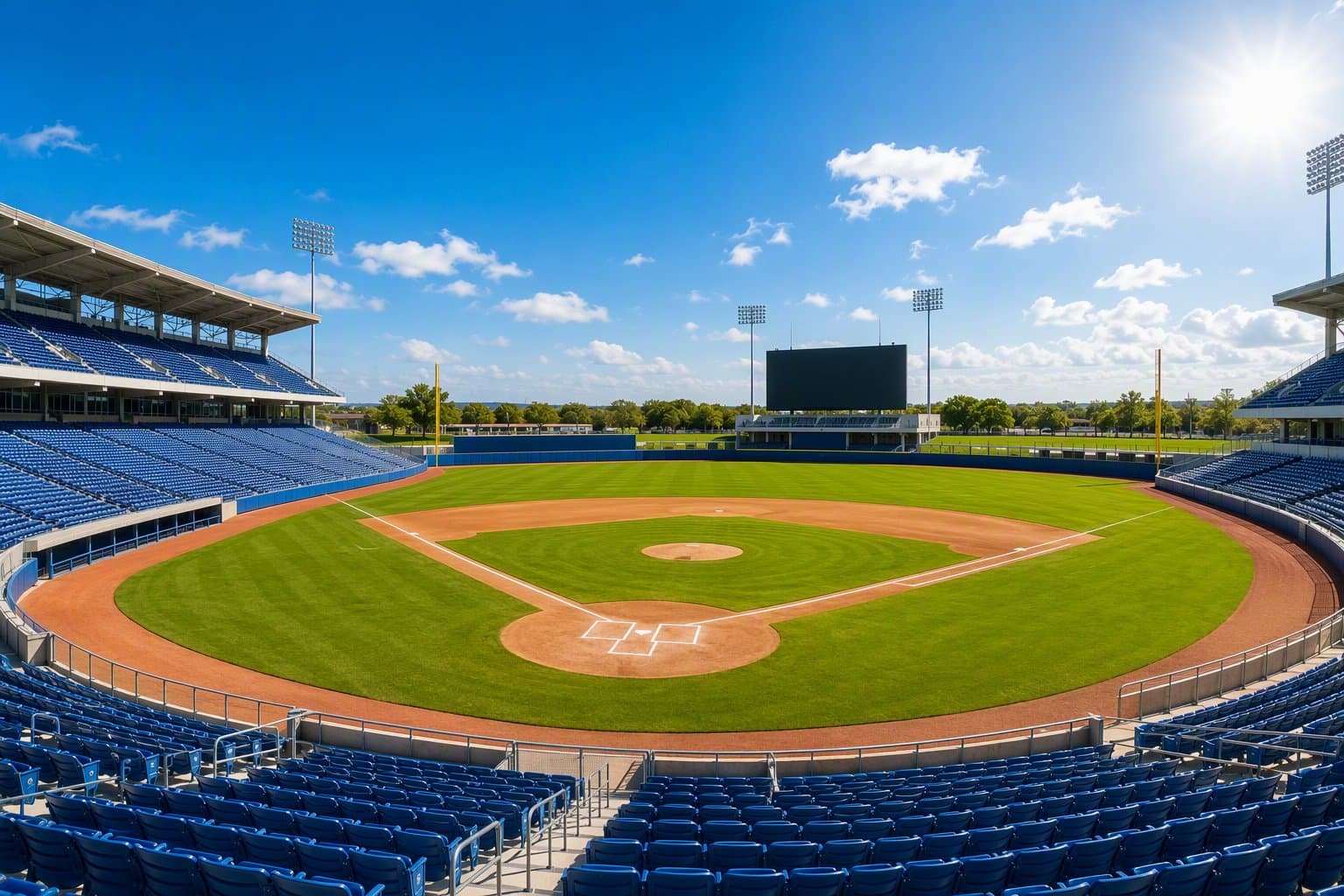 sunlit baseball stadium - illustration, Jake Team LLC