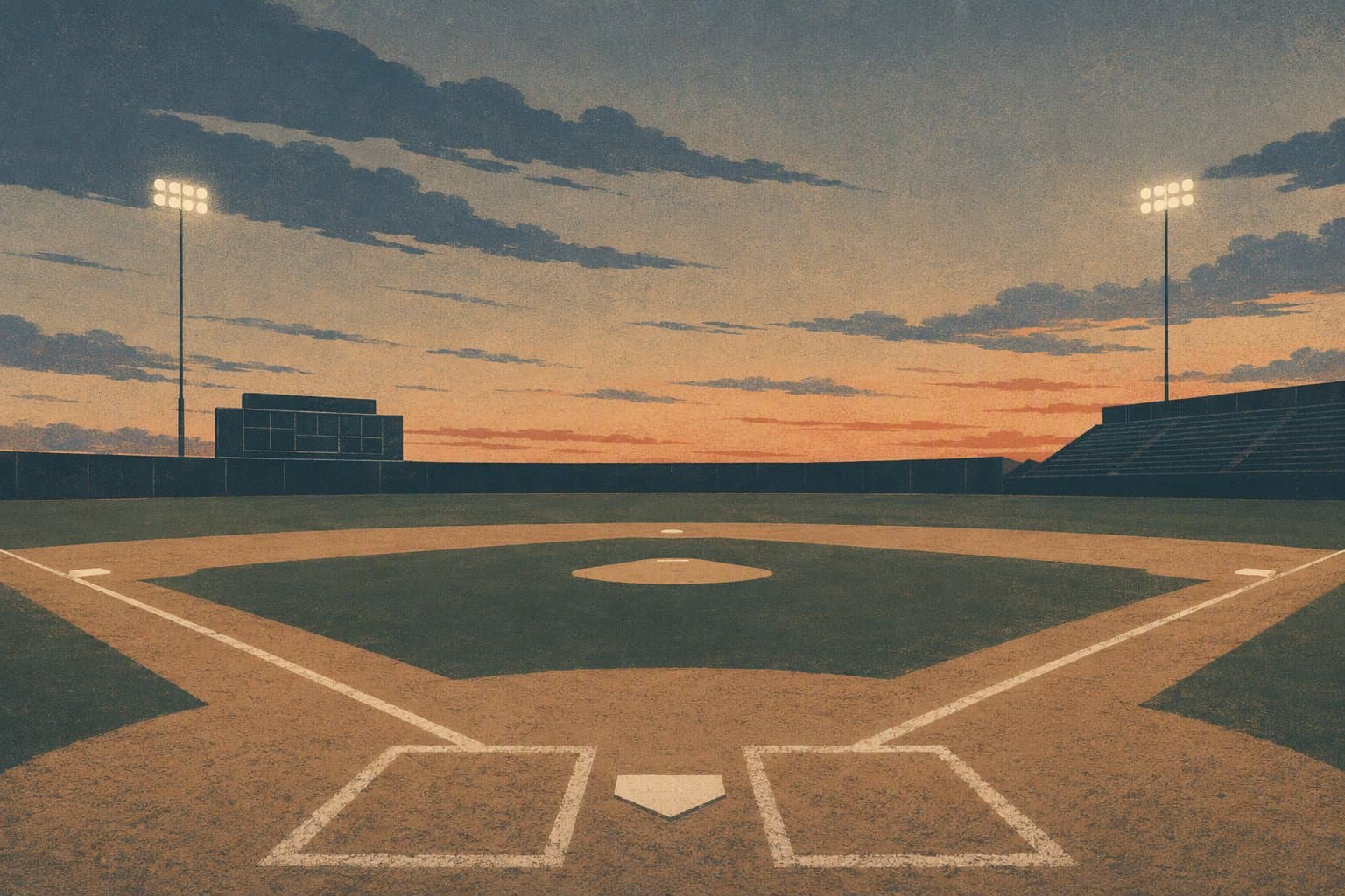 Baseball stadium at dusk - illustration, Jake Team LLC