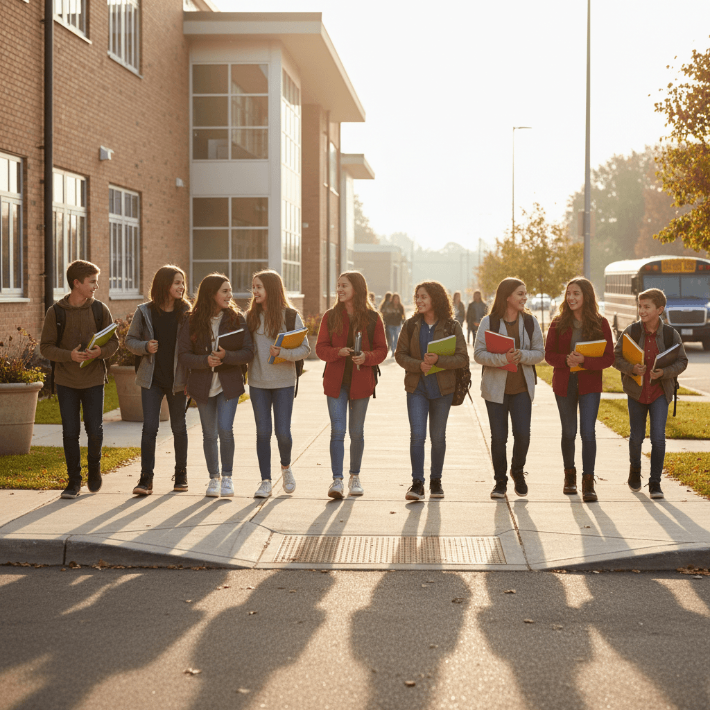 students leaving school - illustration, Jake Team LLC