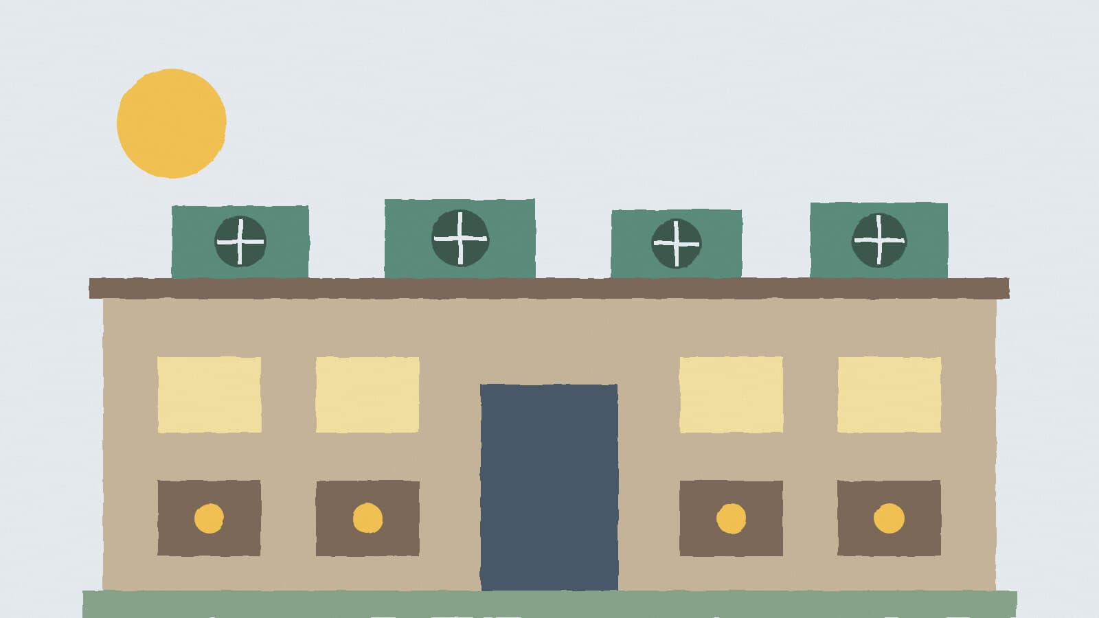 Rooftop air units on library - illustration, Jake Team LLC