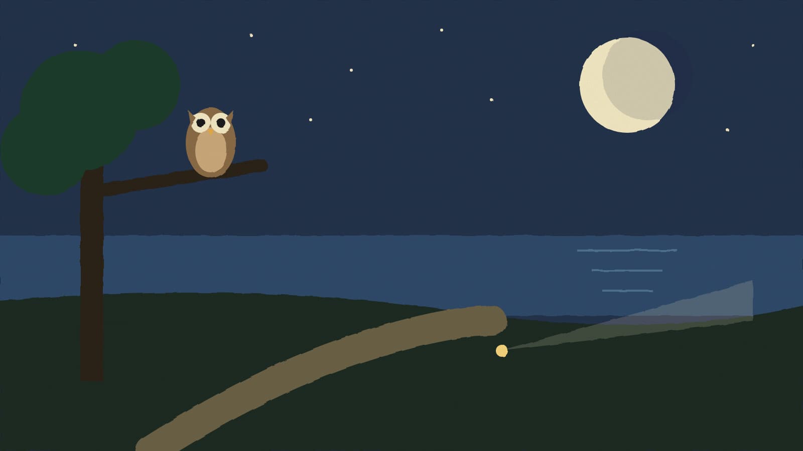 Owl above a moonlit trail - illustration, Jake Team LLC