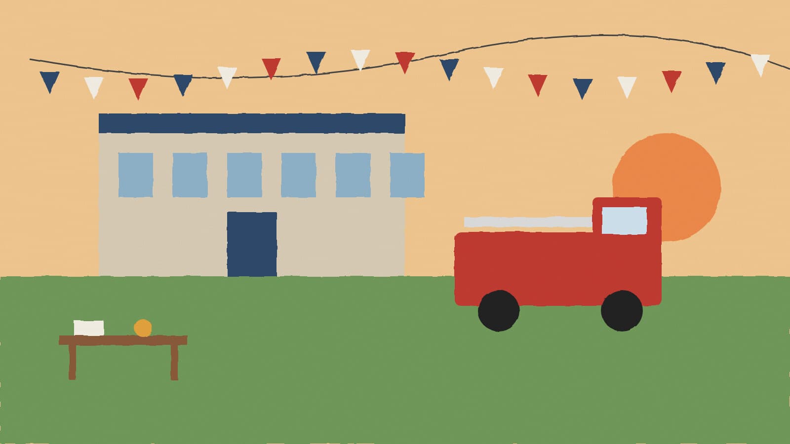Open house with fire truck - illustration, Jake Team LLC