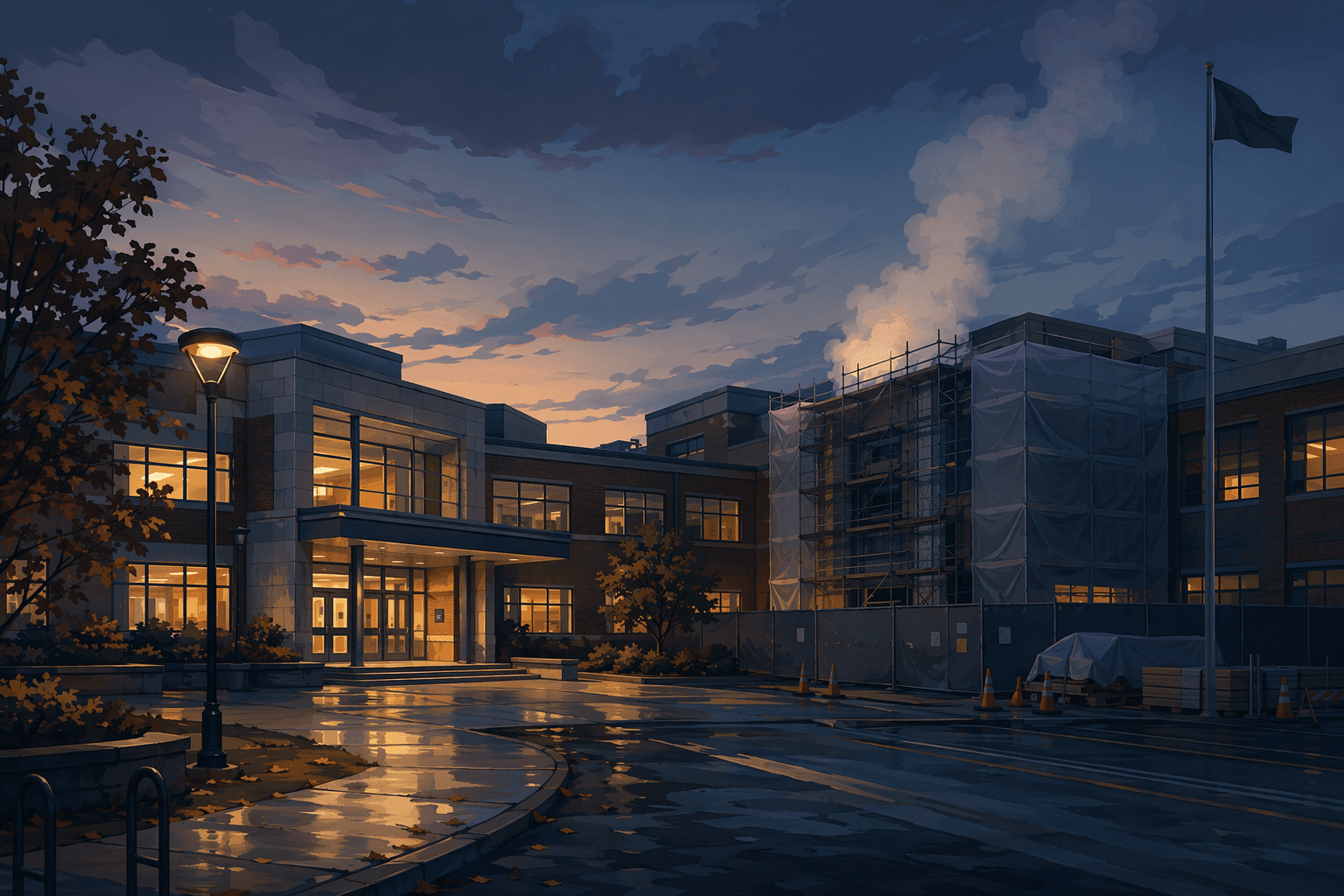 School renovation fire - illustration, Jake Team LLC