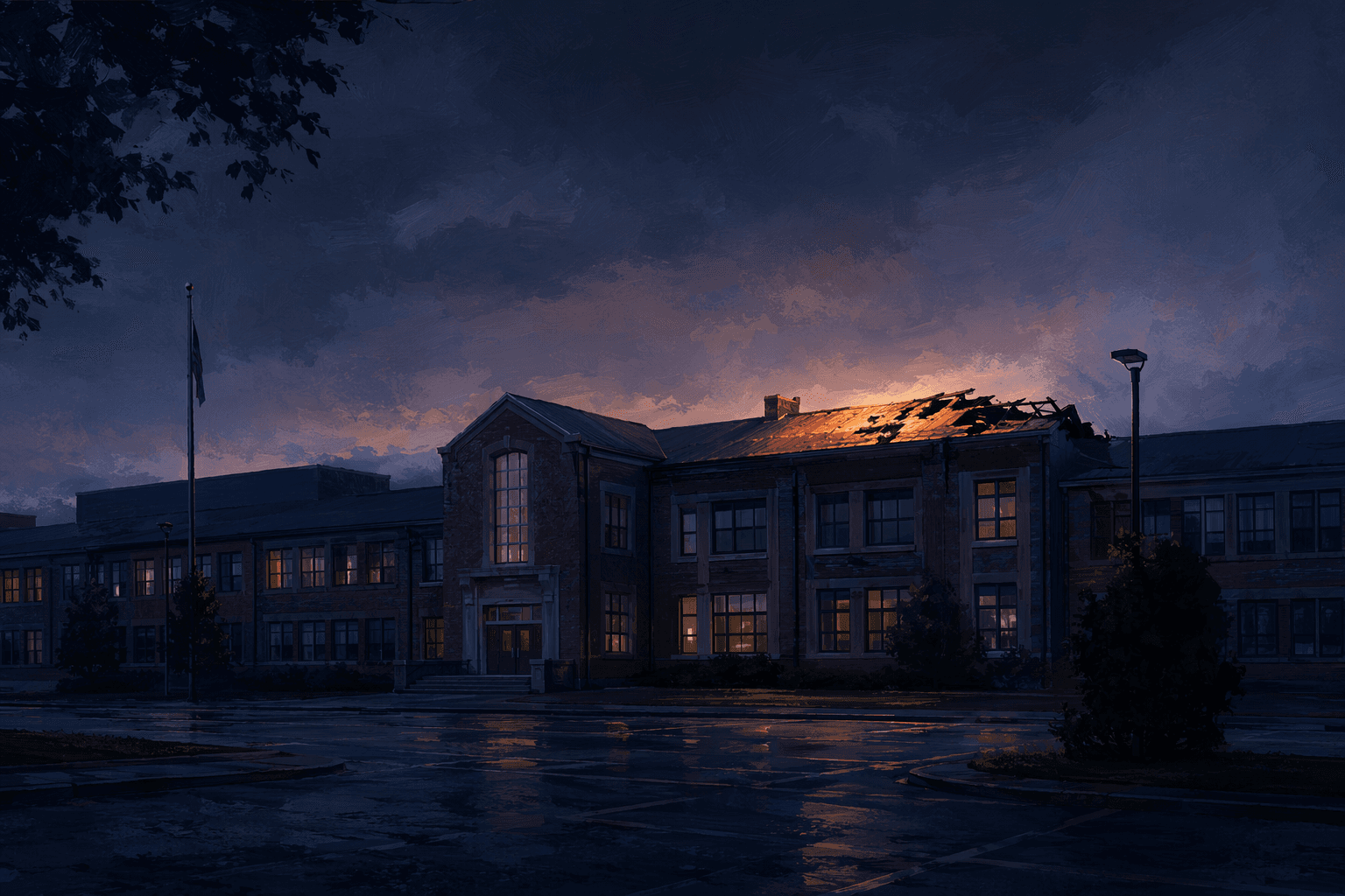 School Fire Damage - illustration, Jake Team LLC