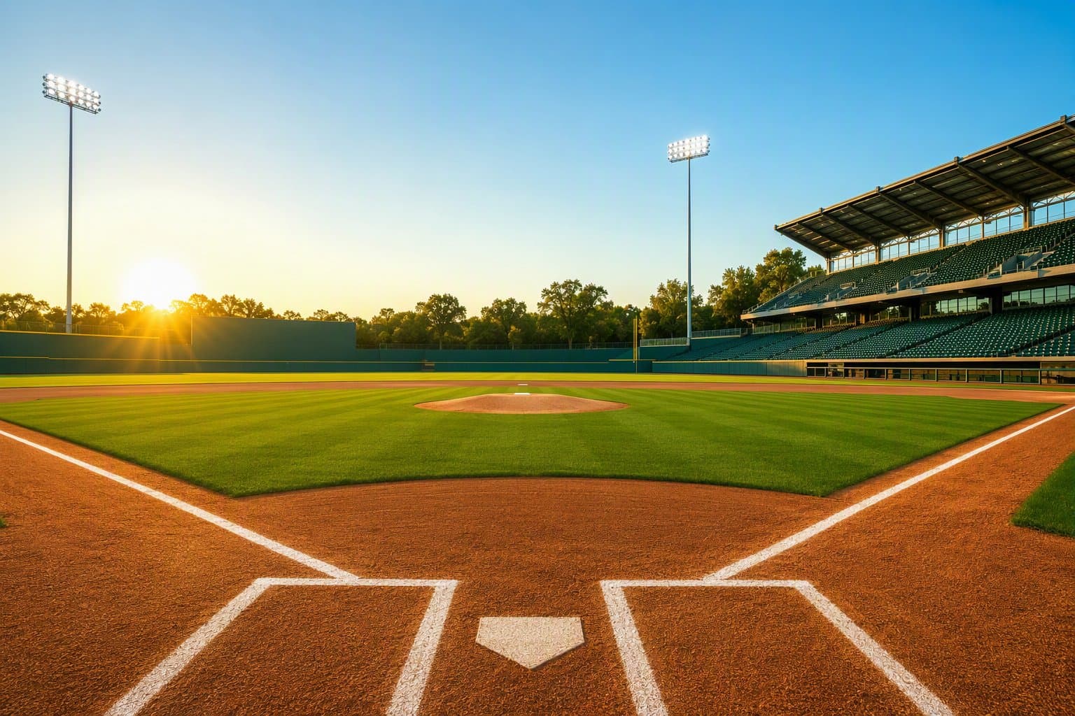 sunlit baseball field - illustration, Jake Team LLC